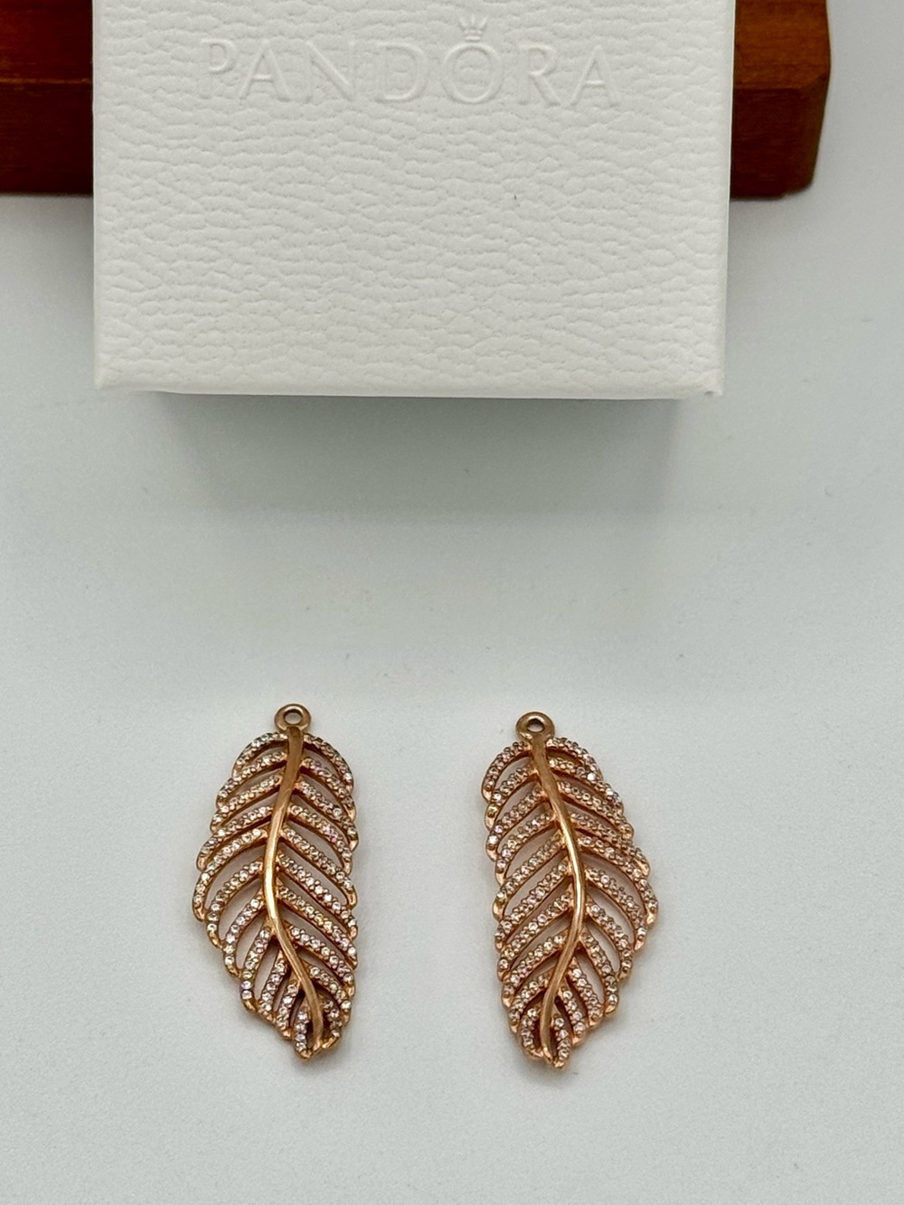 Pandora Rose Gold colour Light as a Feather Earring Charms Clear Pavé no box